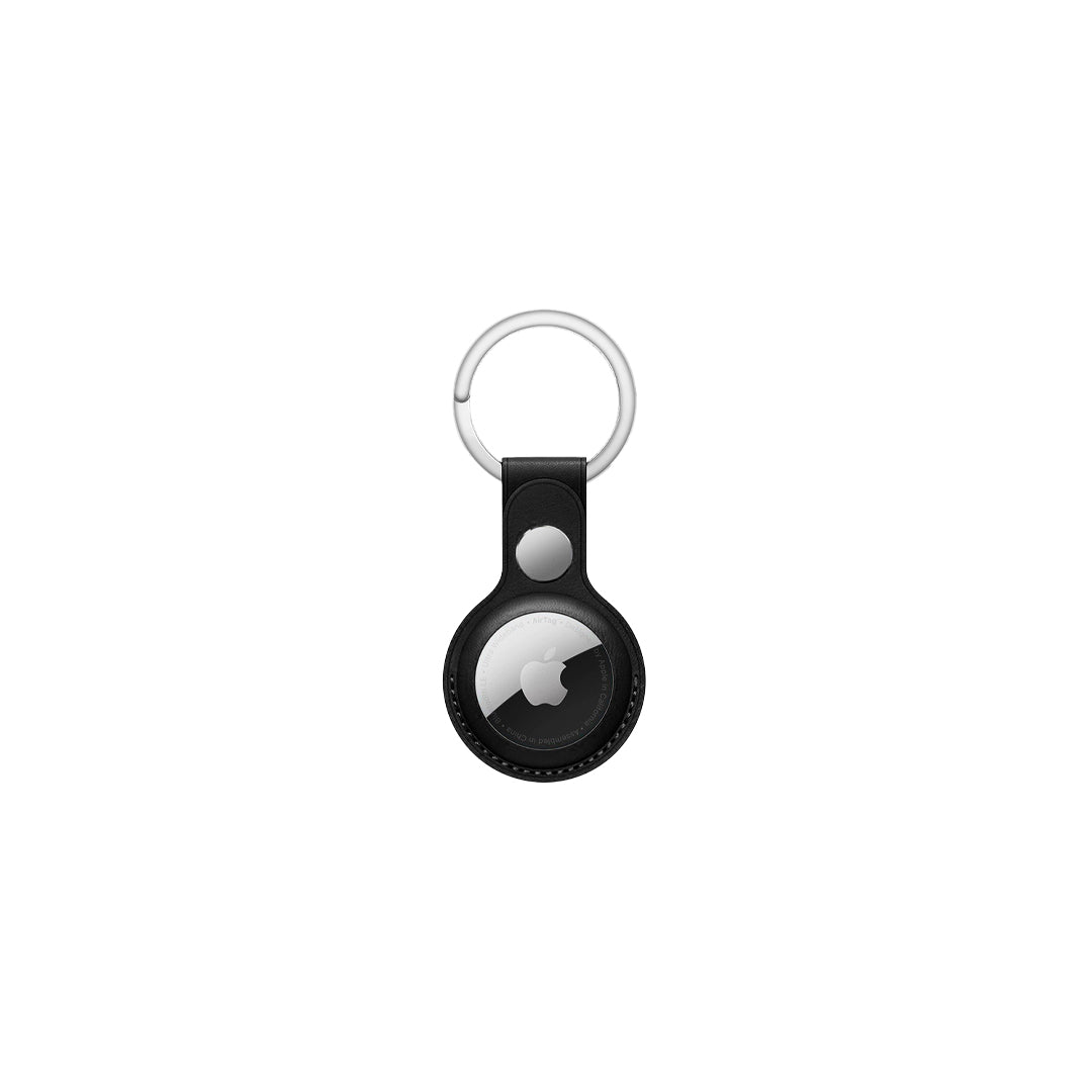 Black Round Leather AirTag Case | Key Chain