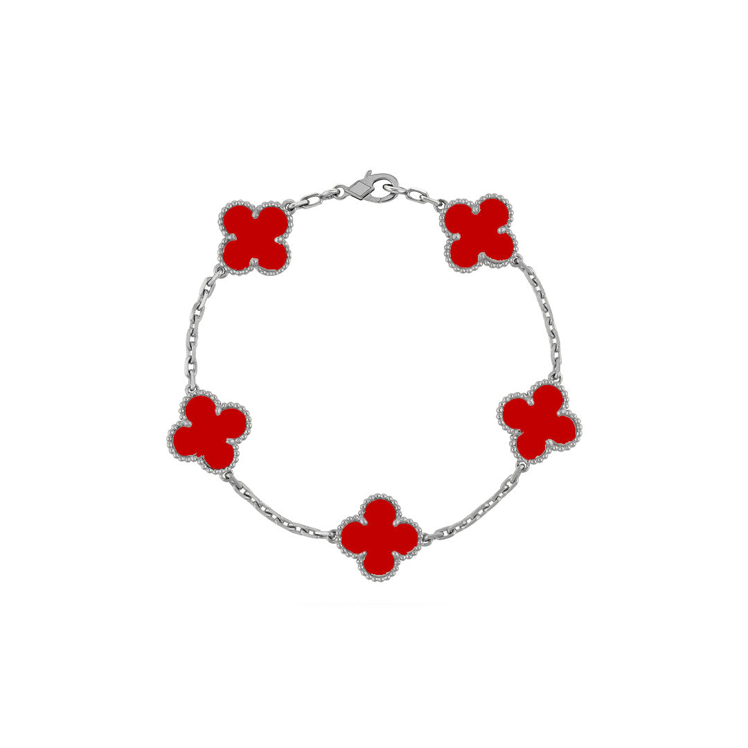 White Gold Clover Bracelet - Elegance & Luck in Every Link