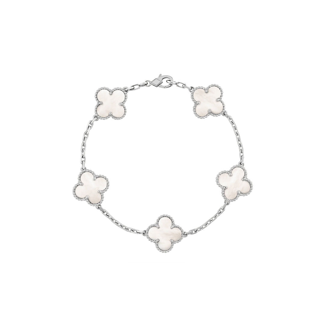 White Gold Clover Bracelet - Elegance & Luck in Every Link