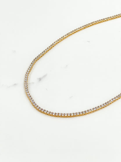 3mm Round Cut Tennis Necklace in Gold