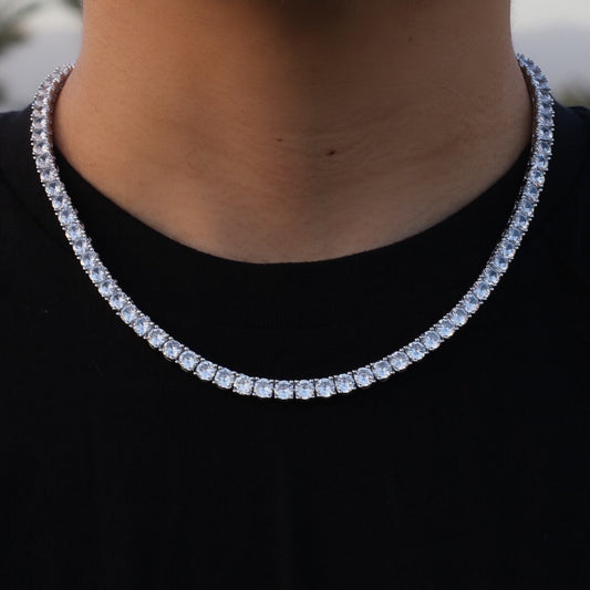 5mm Round Cut Tennis Necklace in White Gold